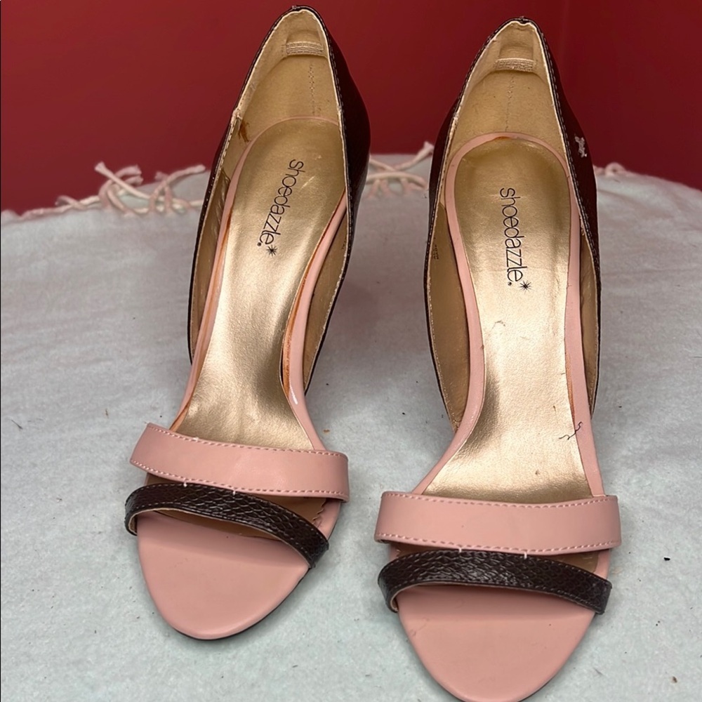 Shoe Dazzle Two-Tone Pink and Brown Heels - Picture 3 of 10